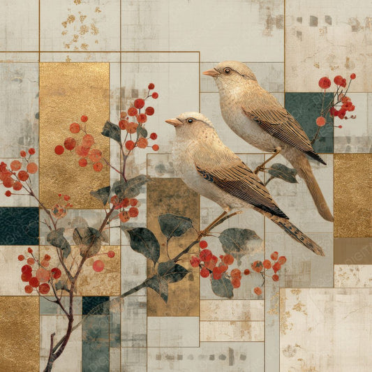 Jakuchu Floral Grid Gold Pigment Digital Paper Pack (DDD002194)