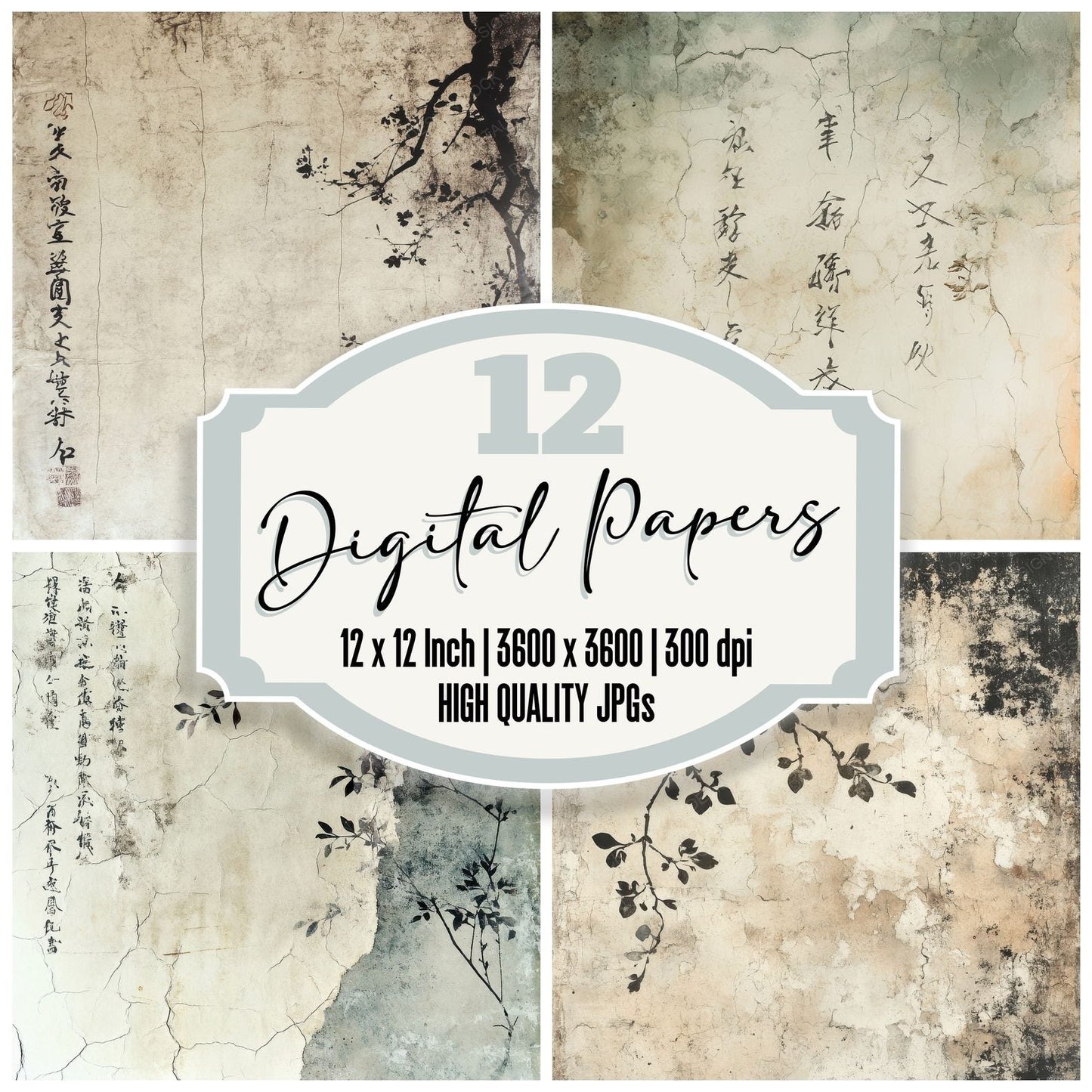 Japanese Calligraphy Background Digital Paper Pack (DDD002200)