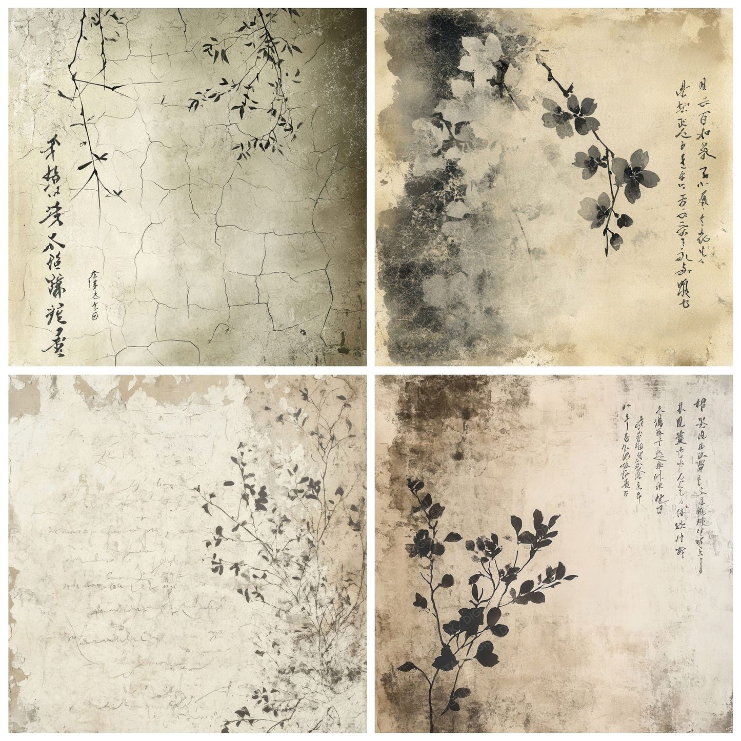 Japanese Calligraphy Background Digital Paper Pack (DDD002200)