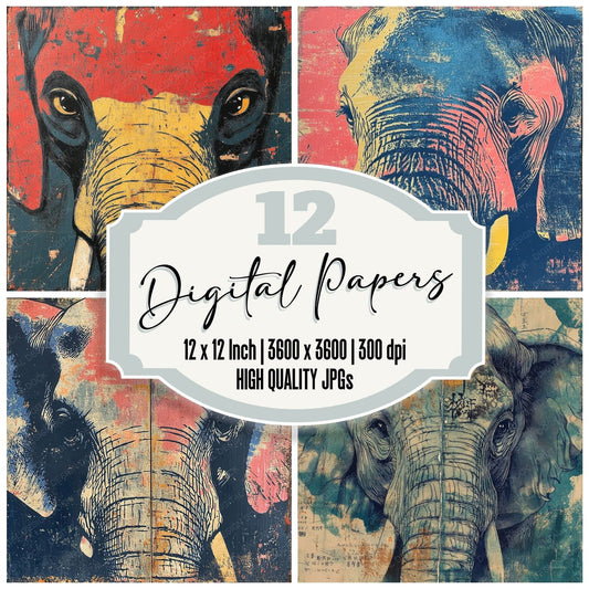 Japanese Elephant Close Up Digital Paper Pack (DDD002201)
