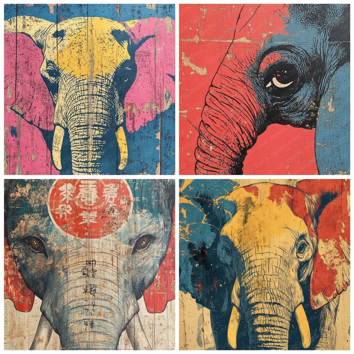 Japanese Elephant Close Up Digital Paper Pack (DDD002201)