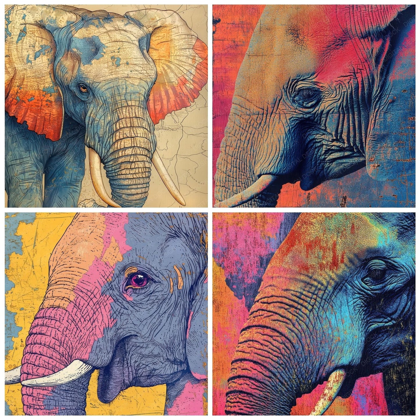 Japanese Elephant Close Up Digital Paper Pack (DDD002201)
