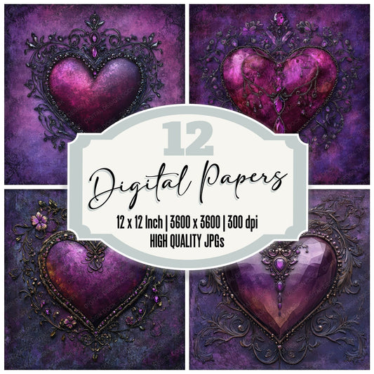 Jewelled Heart Bloom Digital Paper Pack (DDD002216)