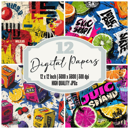 Juice Box Red Yellow Splash Digital Paper Pack (DDD002217)