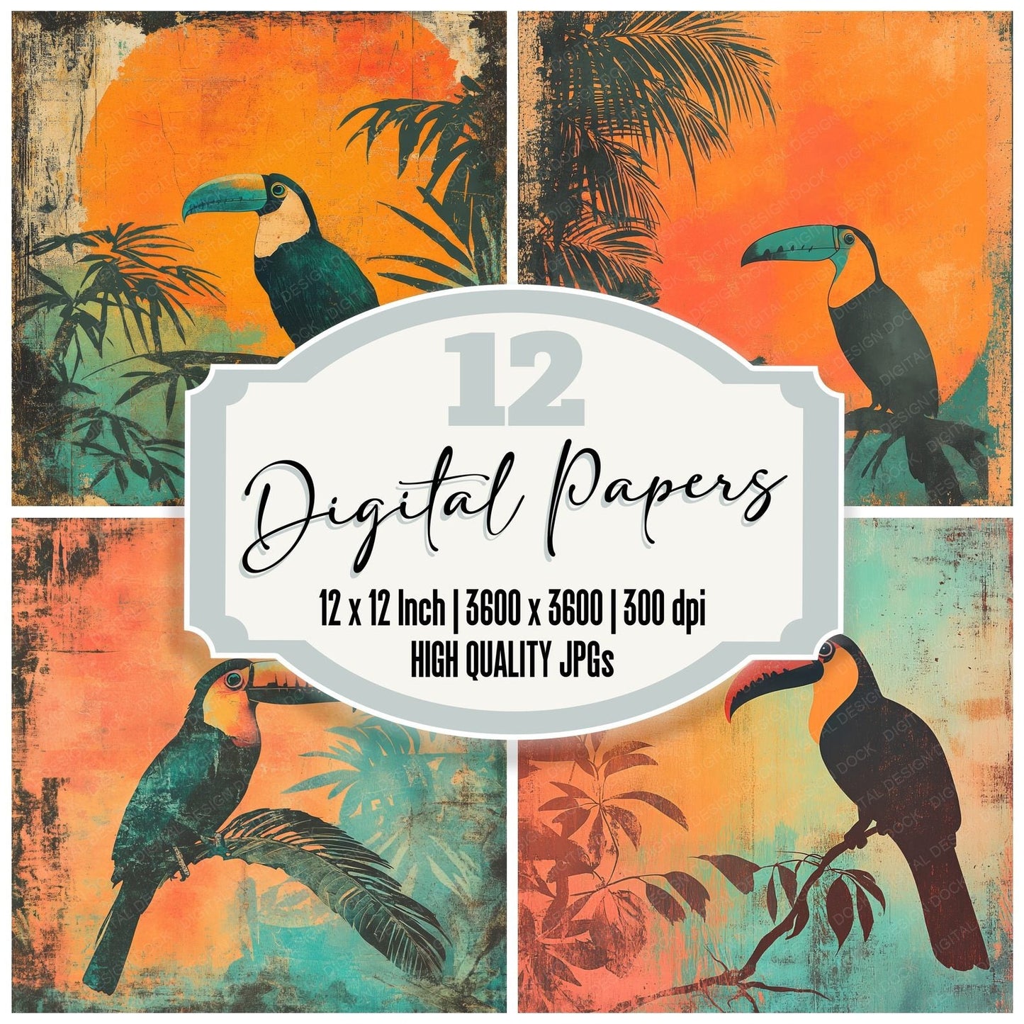 Jungle Sunset Toucan Digital Paper Pack (DDD002224)