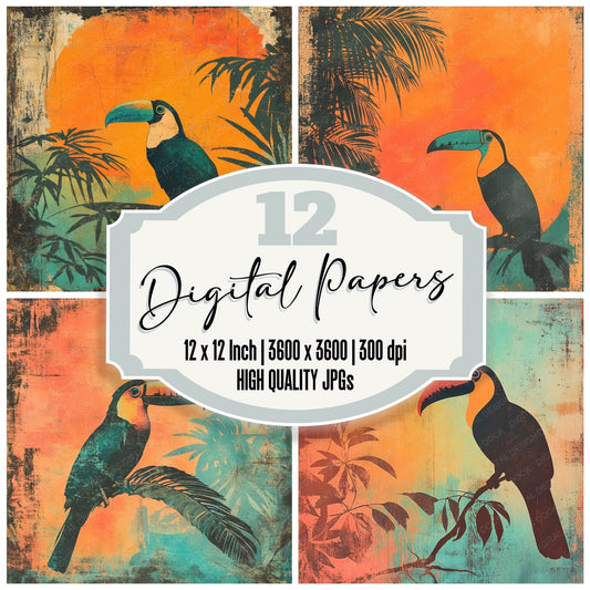 Jungle Sunset Toucan Digital Paper Pack (DDD002224)