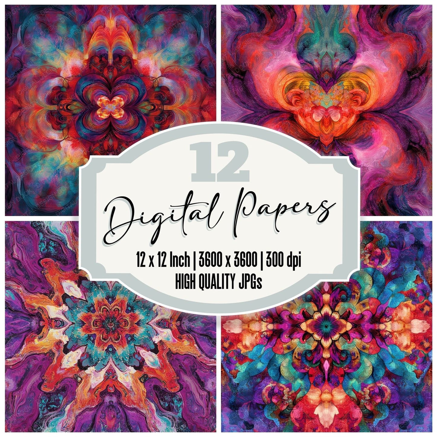Kaleidoscope Floral Heart Digital Paper Pack (DDD002227)