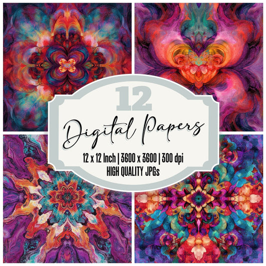 Kaleidoscope Floral Heart Digital Paper Pack (DDD002227)
