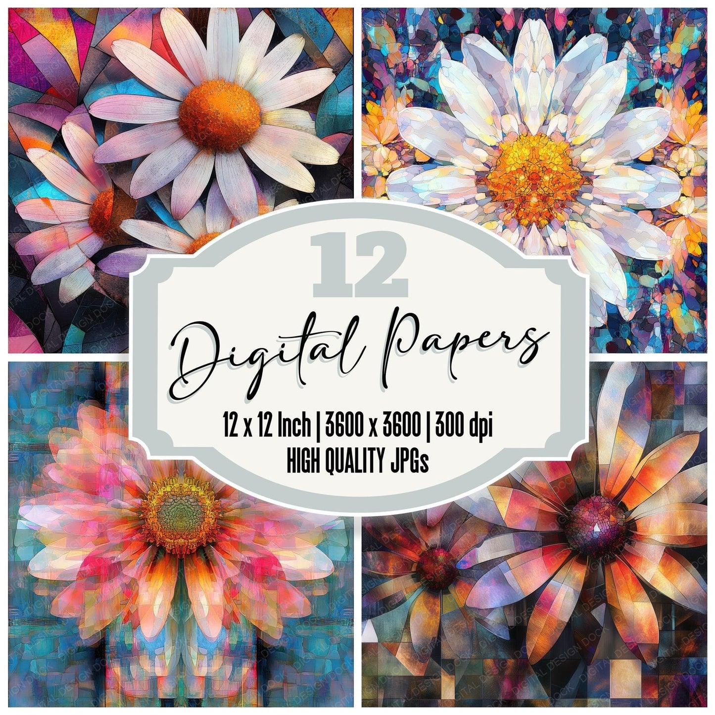 Kaleidoscopic Daisy Glass Digital Paper Pack (DDD002228)