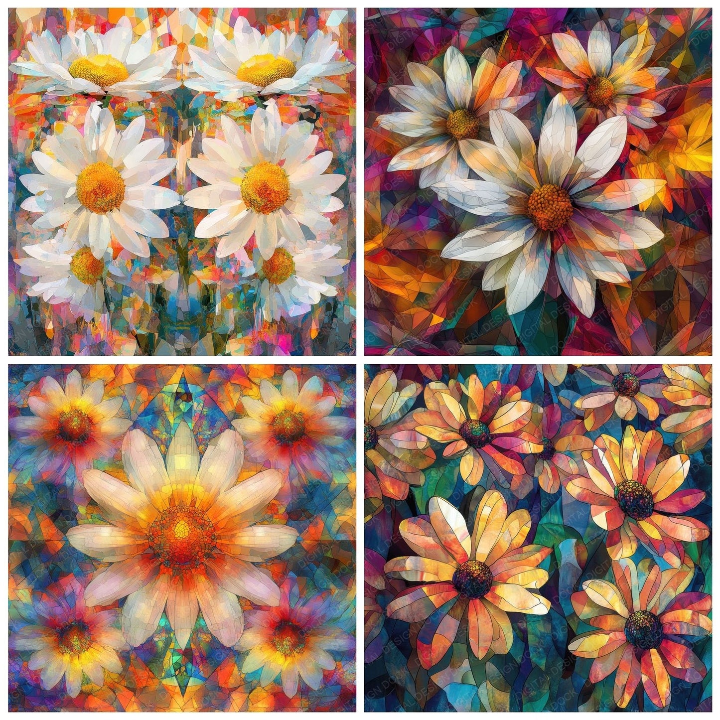 Kaleidoscopic Daisy Glass Digital Paper Pack (DDD002228)
