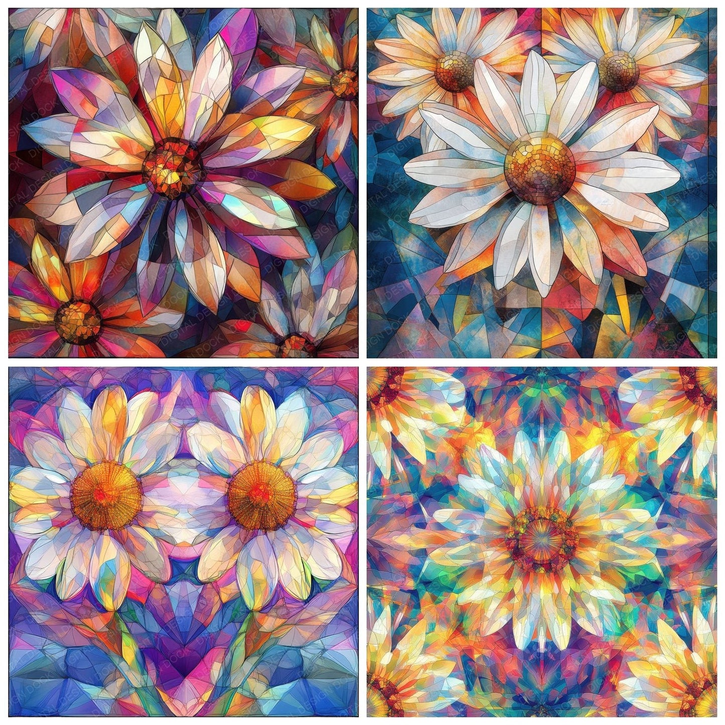 Kaleidoscopic Daisy Glass Digital Paper Pack (DDD002228)