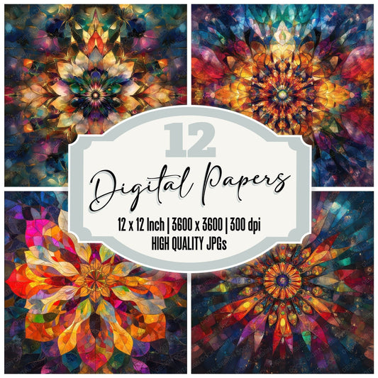 Kaleidoscopic Lotus Mandala Digital Paper Pack (DDD002229)