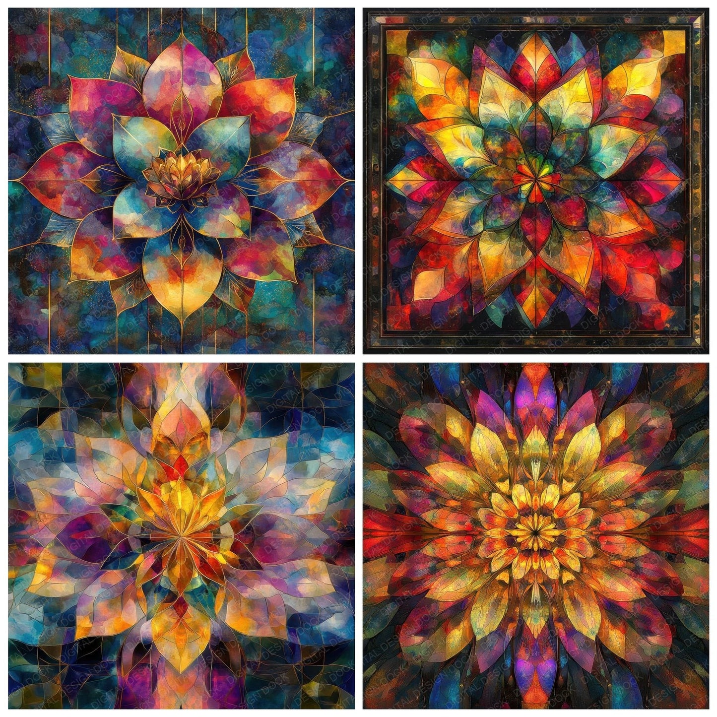Kaleidoscopic Lotus Mandala Digital Paper Pack (DDD002229)
