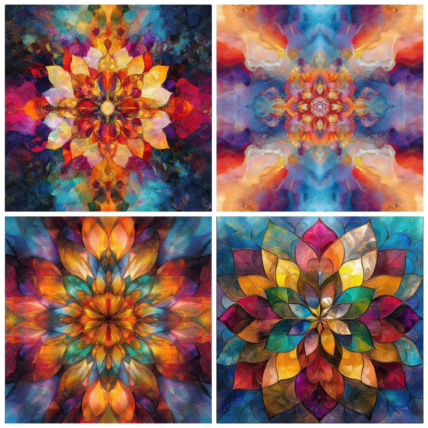 Kaleidoscopic Lotus Mandala Digital Paper Pack (DDD002229)