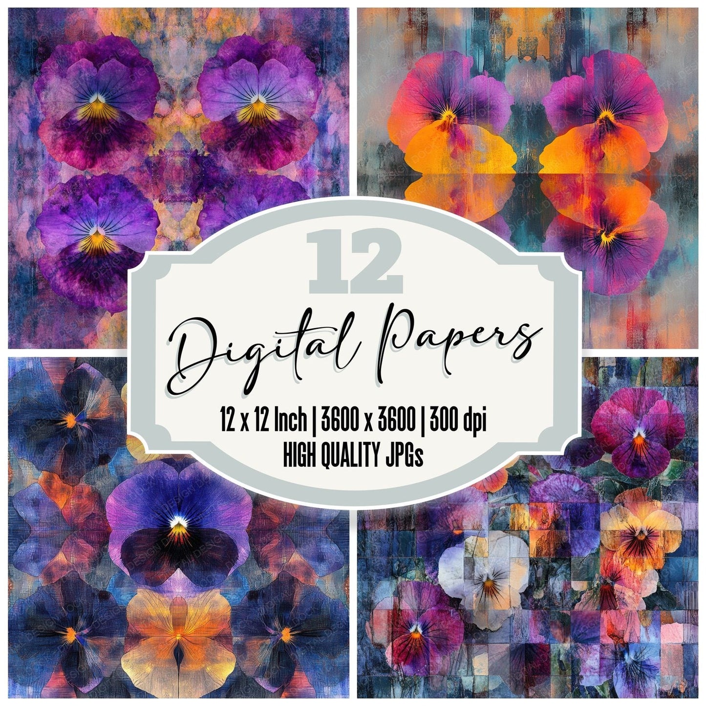 Kaleidoscopic Pansy Textile Digital Paper Pack (DDD002231)