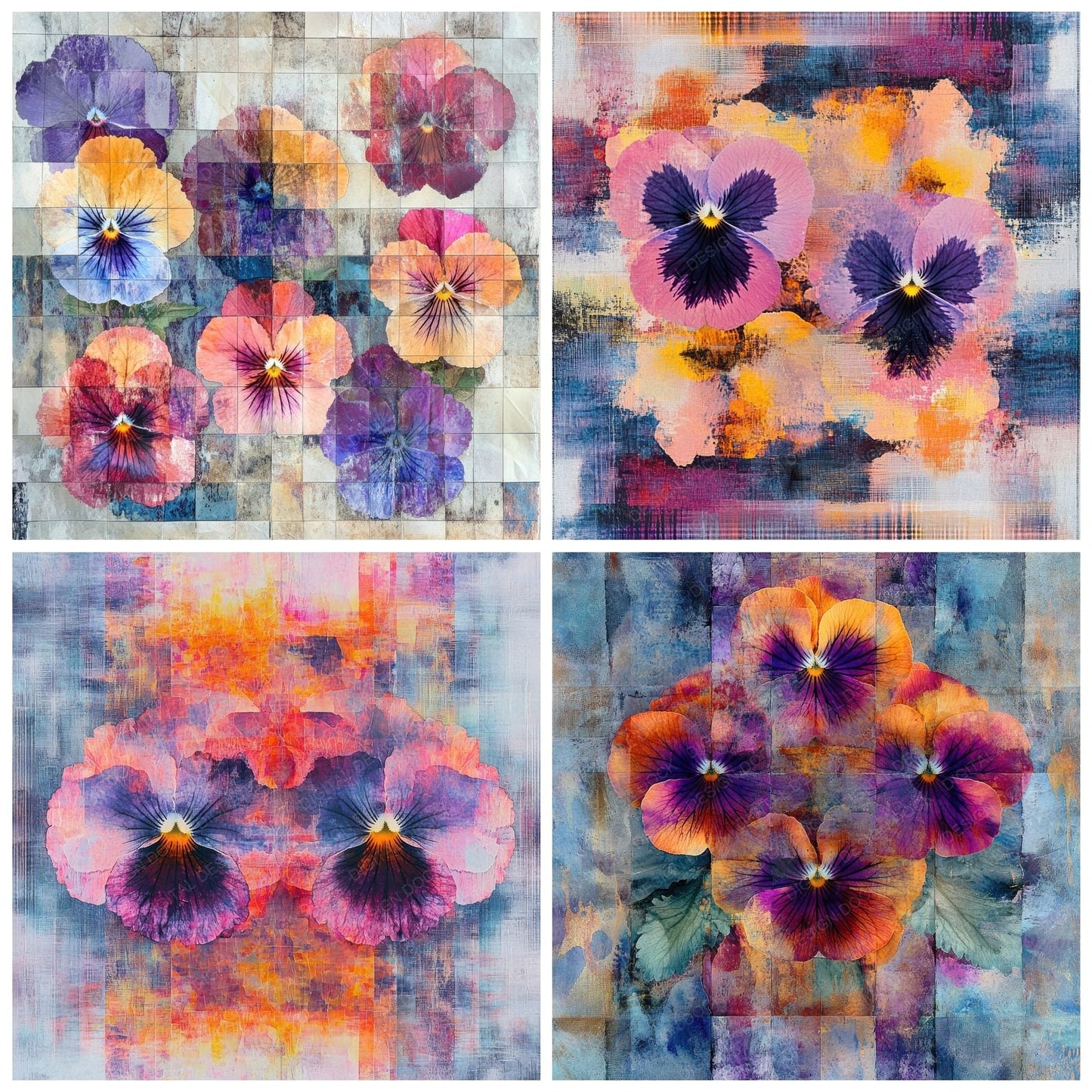 Kaleidoscopic Pansy Textile Digital Paper Pack (DDD002231)