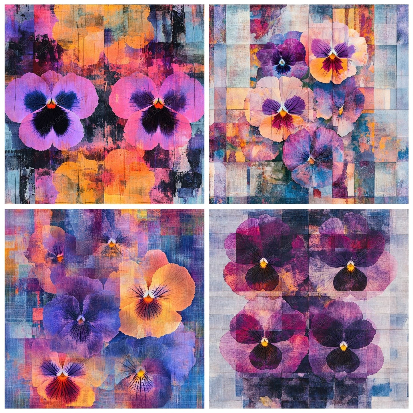 Kaleidoscopic Pansy Textile Digital Paper Pack (DDD002231)