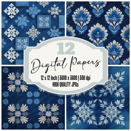 Katazome Indigo Stencil Linen Resist Digital Paper Pack (DDD002233)