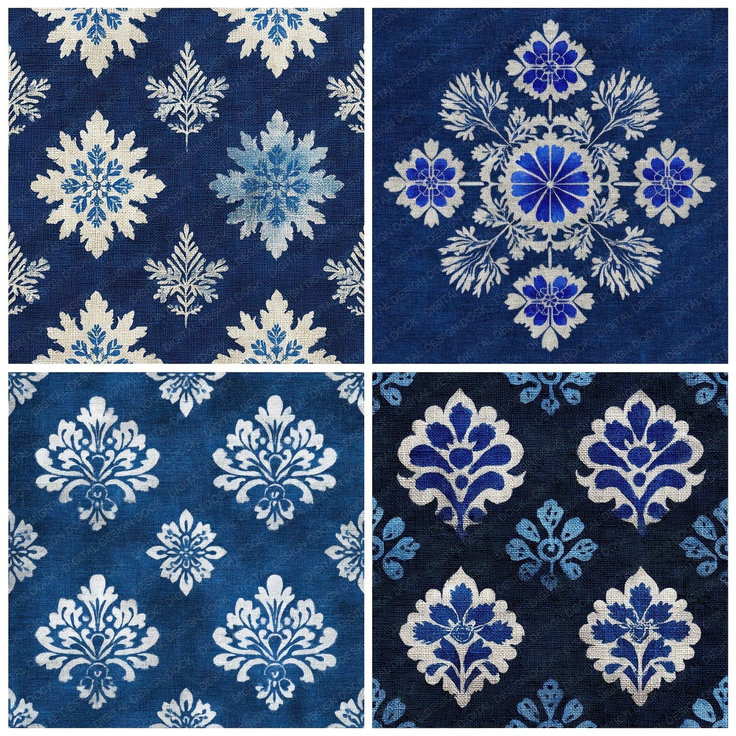 Katazome Indigo Stencil Linen Resist Digital Paper Pack (DDD002233)