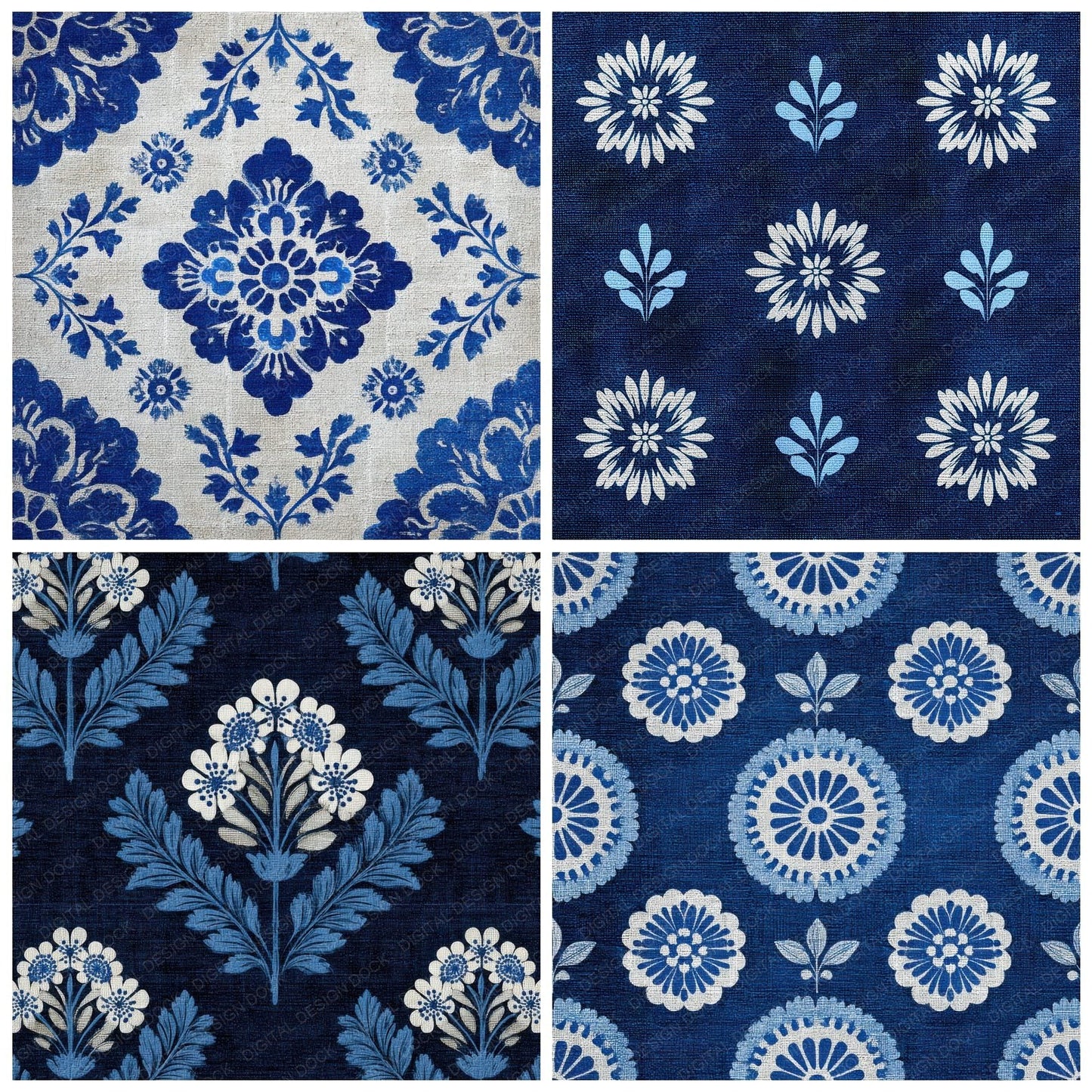 Katazome Indigo Stencil Linen Resist Digital Paper Pack (DDD002233)