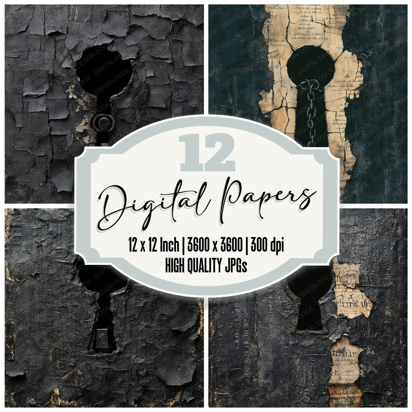 Keyhole Ash Script Digital Paper Pack (DDD002237)