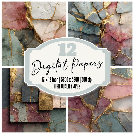 Kintsugi Ceramic Crack Gold Matte Digital Paper Pack (DDD002240)
