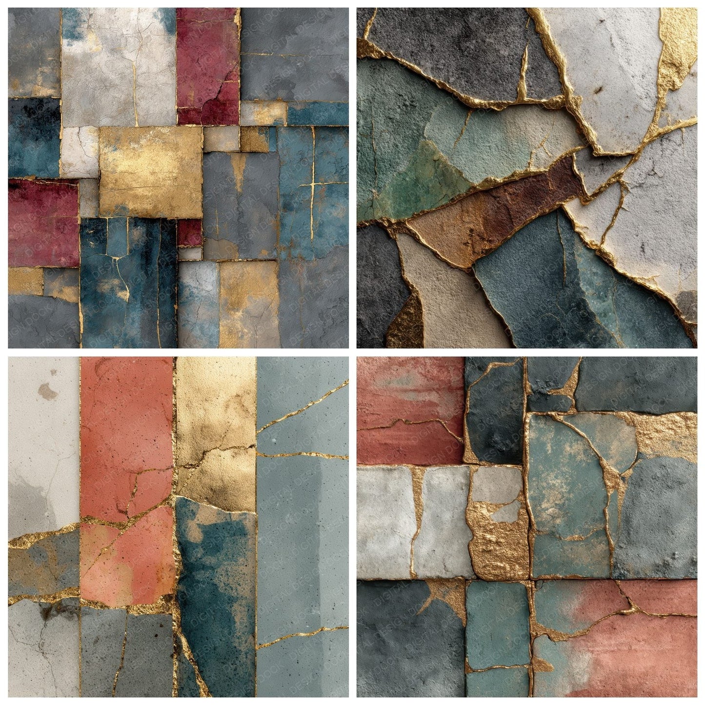 Kintsugi Ceramic Crack Gold Matte Digital Paper Pack (DDD002240)