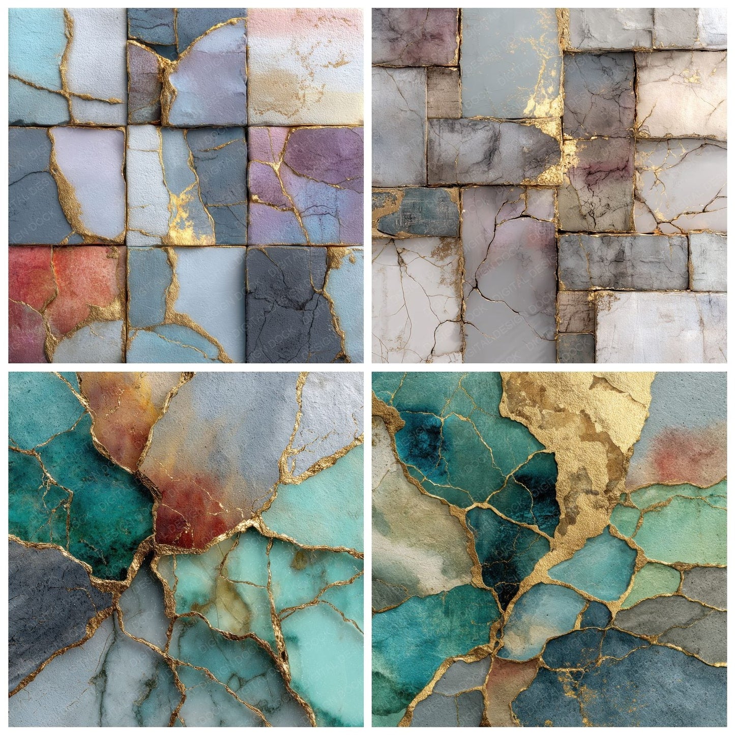 Kintsugi Ceramic Crack Gold Matte Digital Paper Pack (DDD002240)