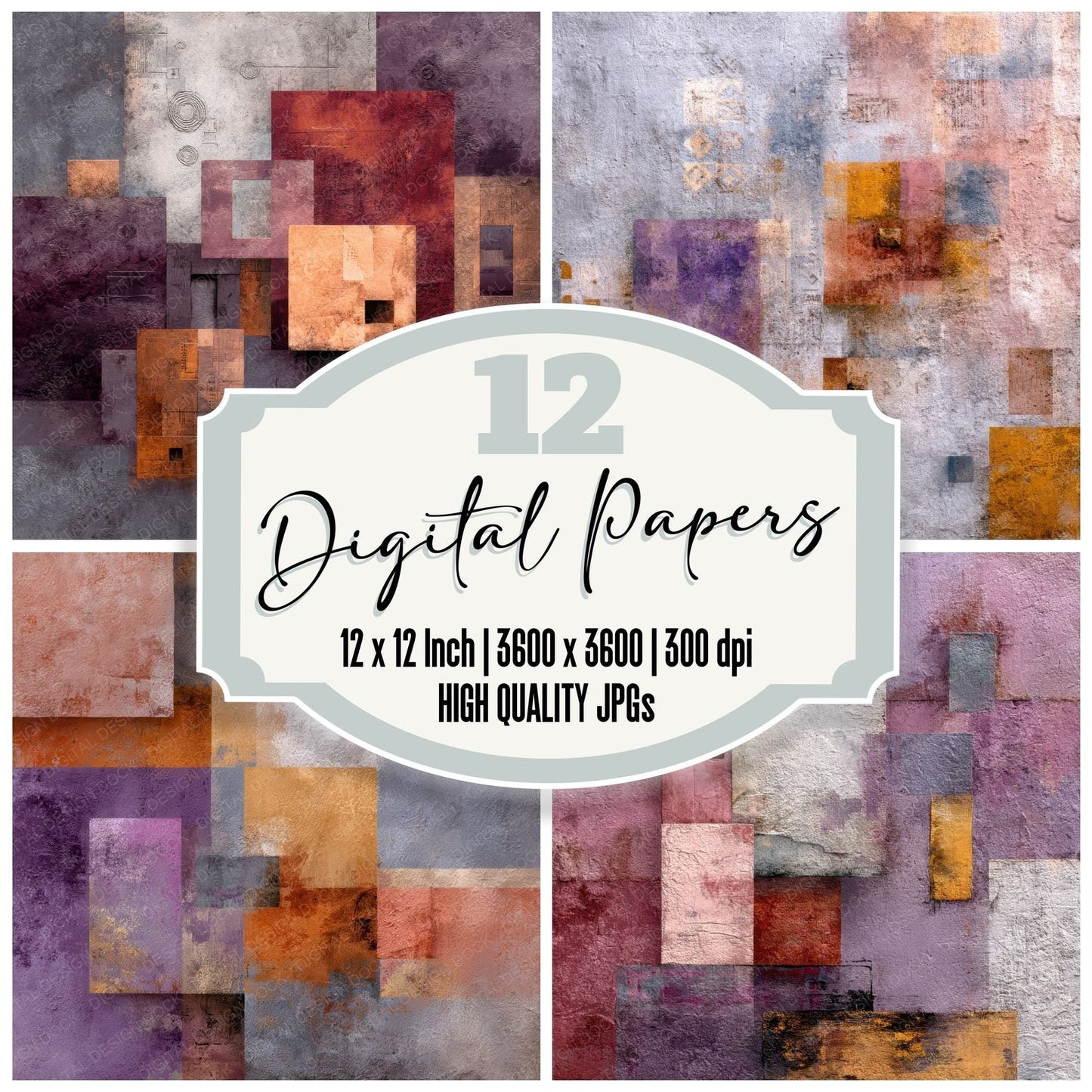 Klee Chalk Symbol Rust Violet Grid Digital Paper Pack (DDD002245)
