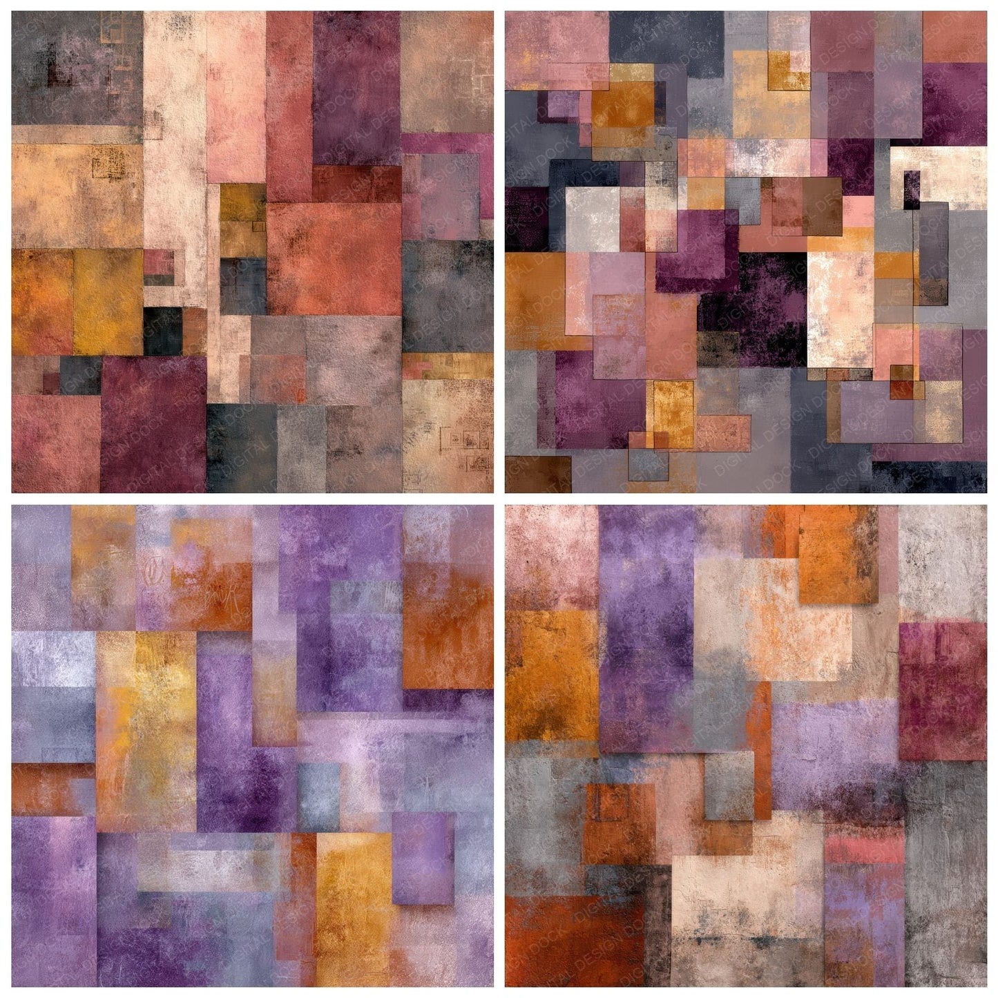 Klee Chalk Symbol Rust Violet Grid Digital Paper Pack (DDD002245)