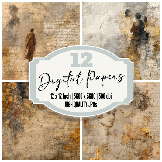 Klimt Sketch Gold Edge Parchment Digital Paper Pack (DDD002247)