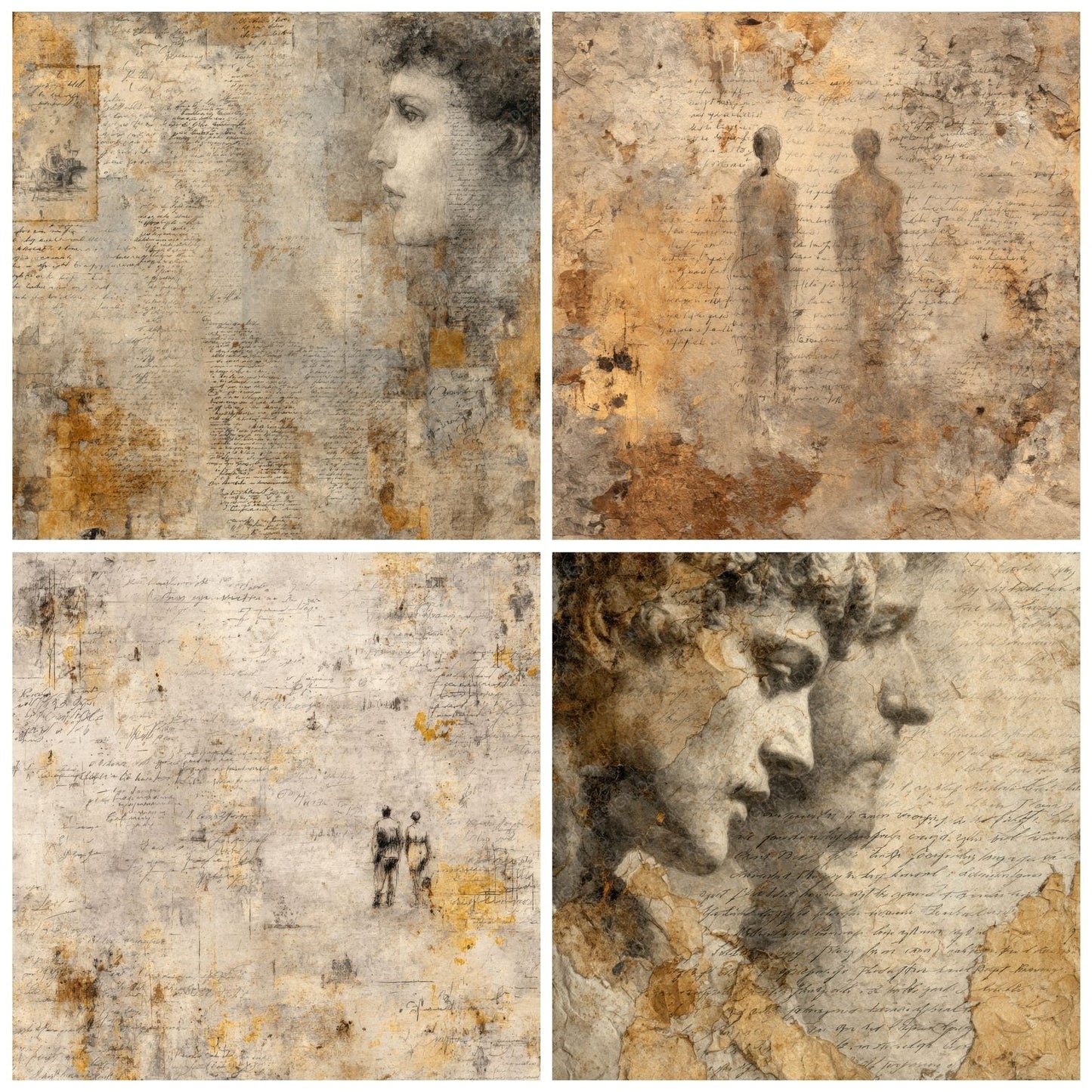 Klimt Sketch Gold Edge Parchment Digital Paper Pack (DDD002247)