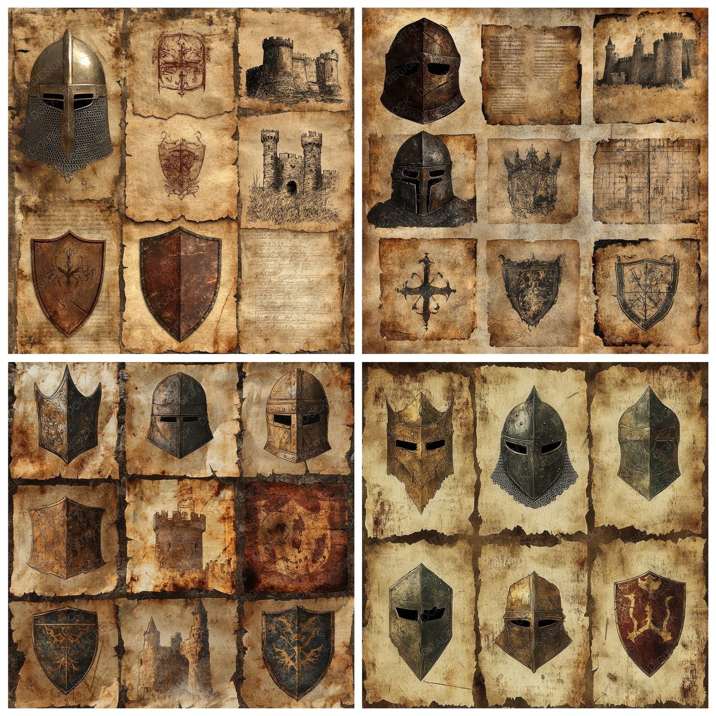 Knight Helmet Shield Digital Paper Pack (DDD002248)