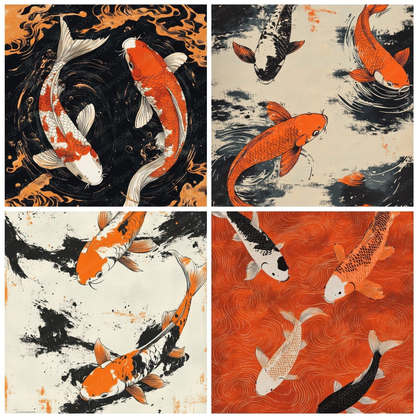 Koi Print Border Digital Paper Pack (DDD002252)