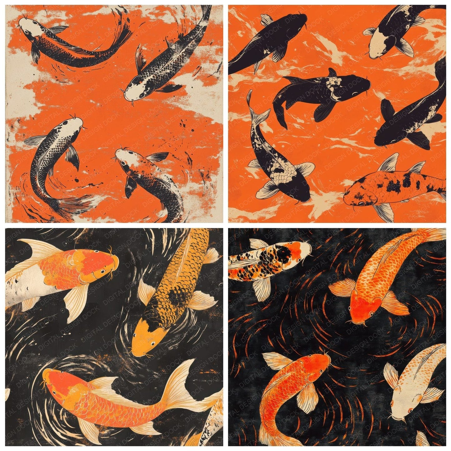 Koi Print Border Digital Paper Pack (DDD002252)