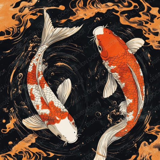 Koi Print Border Digital Paper Pack (DDD002252)