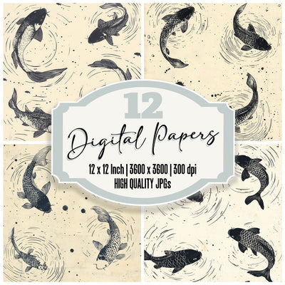 Koi Ripple Print digital paper pack cover showing four of the 12 papers