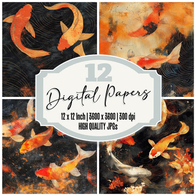 Koi Scale Ink digital paper pack cover showing four of the 12 papers