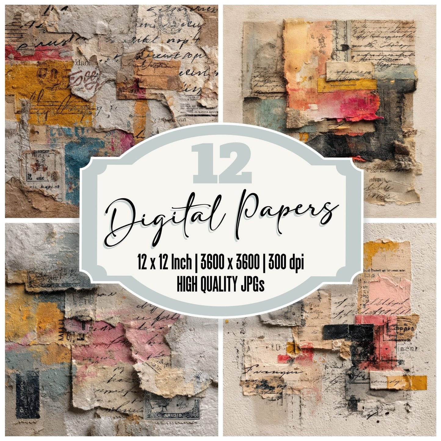 Kraft Pastel Tape Script Digital Paper Pack (DDD002258)
