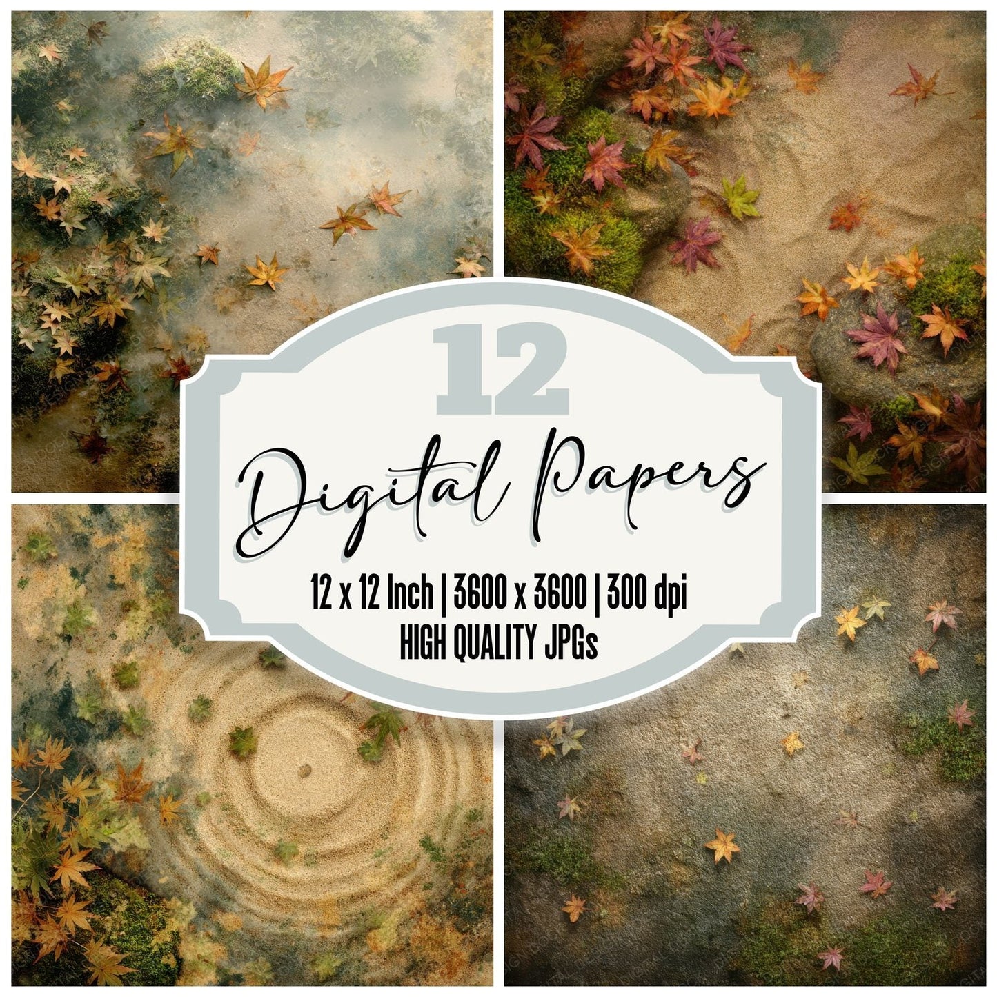 Kyoto Garden Moss Sand Fog Leaf Digital Paper Pack (DDD002261)