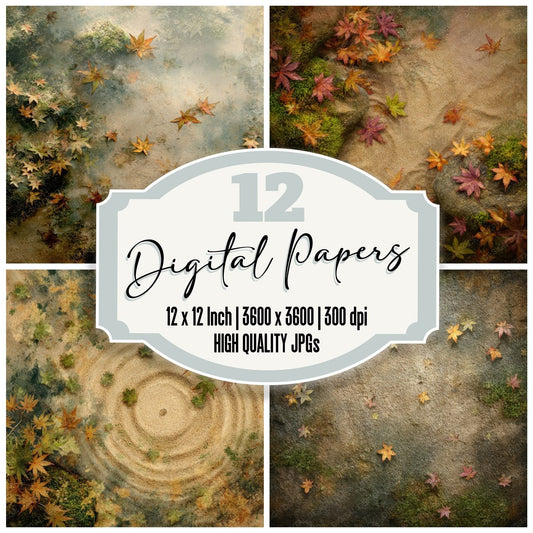 Kyoto Garden Moss Sand Fog Leaf Digital Paper Pack (DDD002261)
