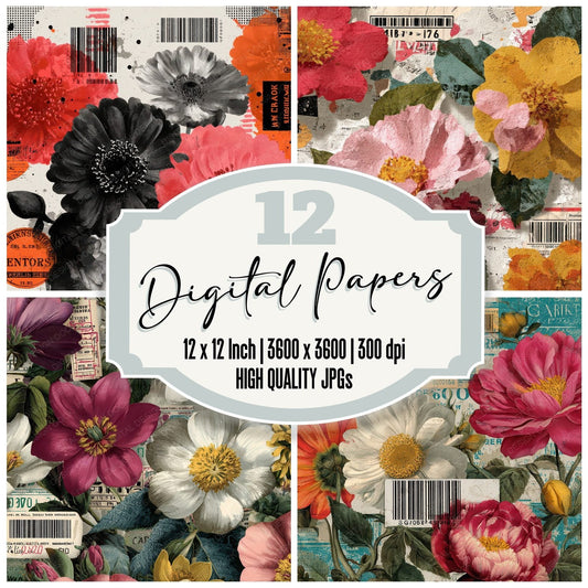 Label Brand Halftone Flower Digital Paper Pack (DDD002262)