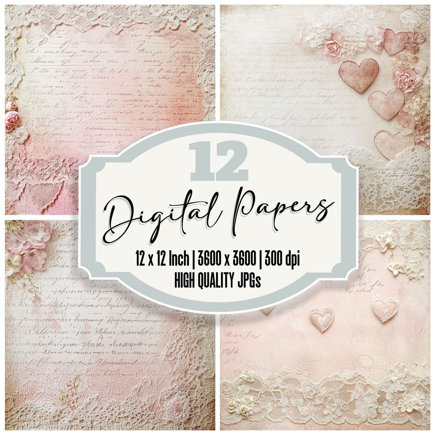 Lace Rose Affection Digital Paper Pack (DDD002264)