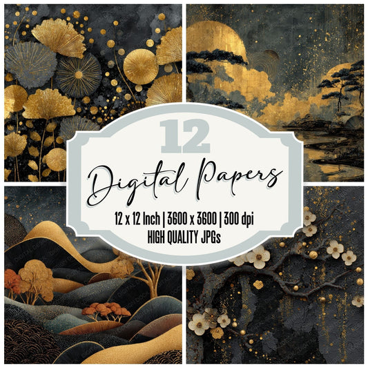Lacquer Gold Black Nature Shine Digital Paper Pack (DDD002268)