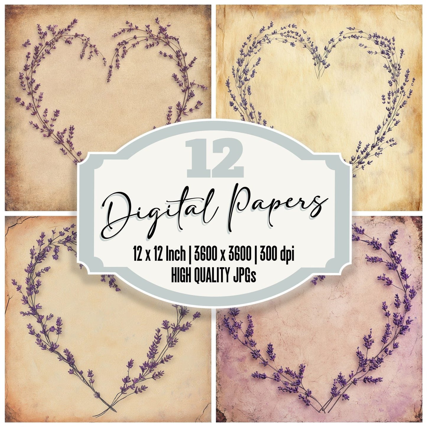 Lavender Botanical Heart Digital Paper Pack (DDD002284)