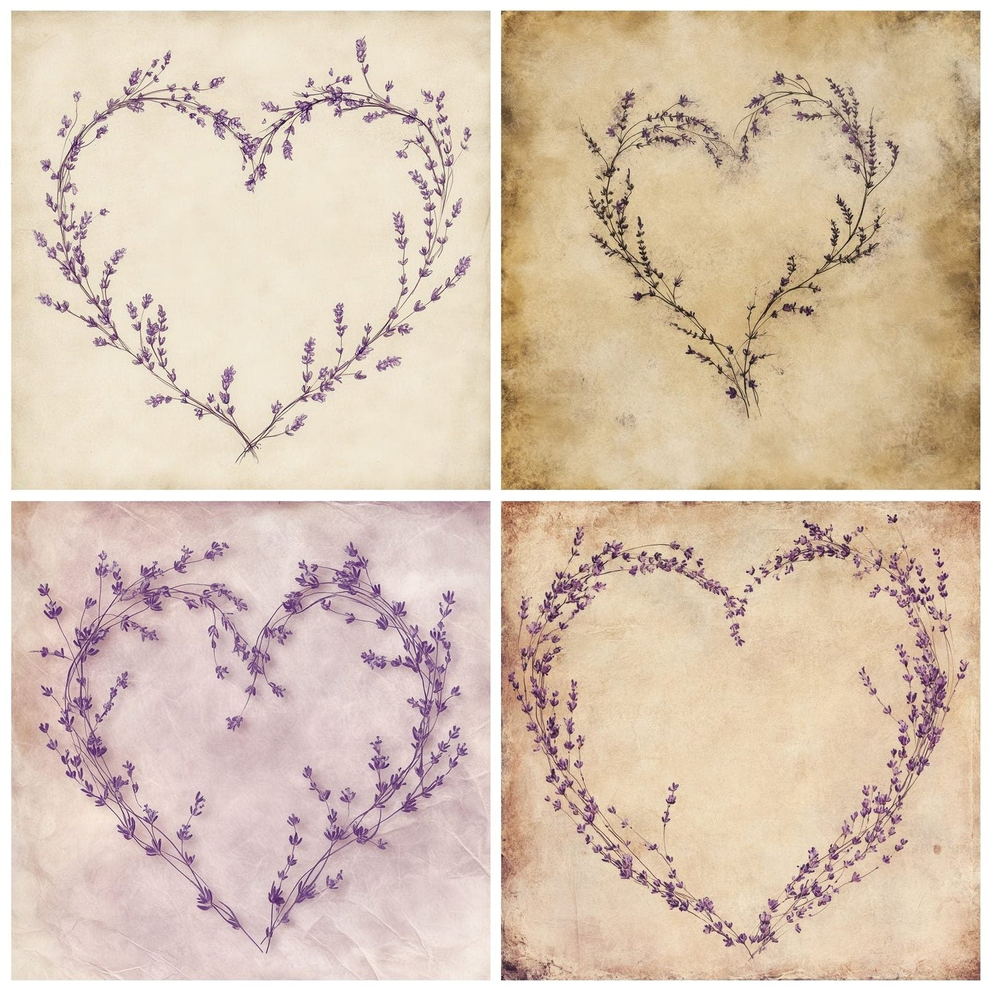 Lavender Botanical Heart Digital Paper Pack (DDD002284)
