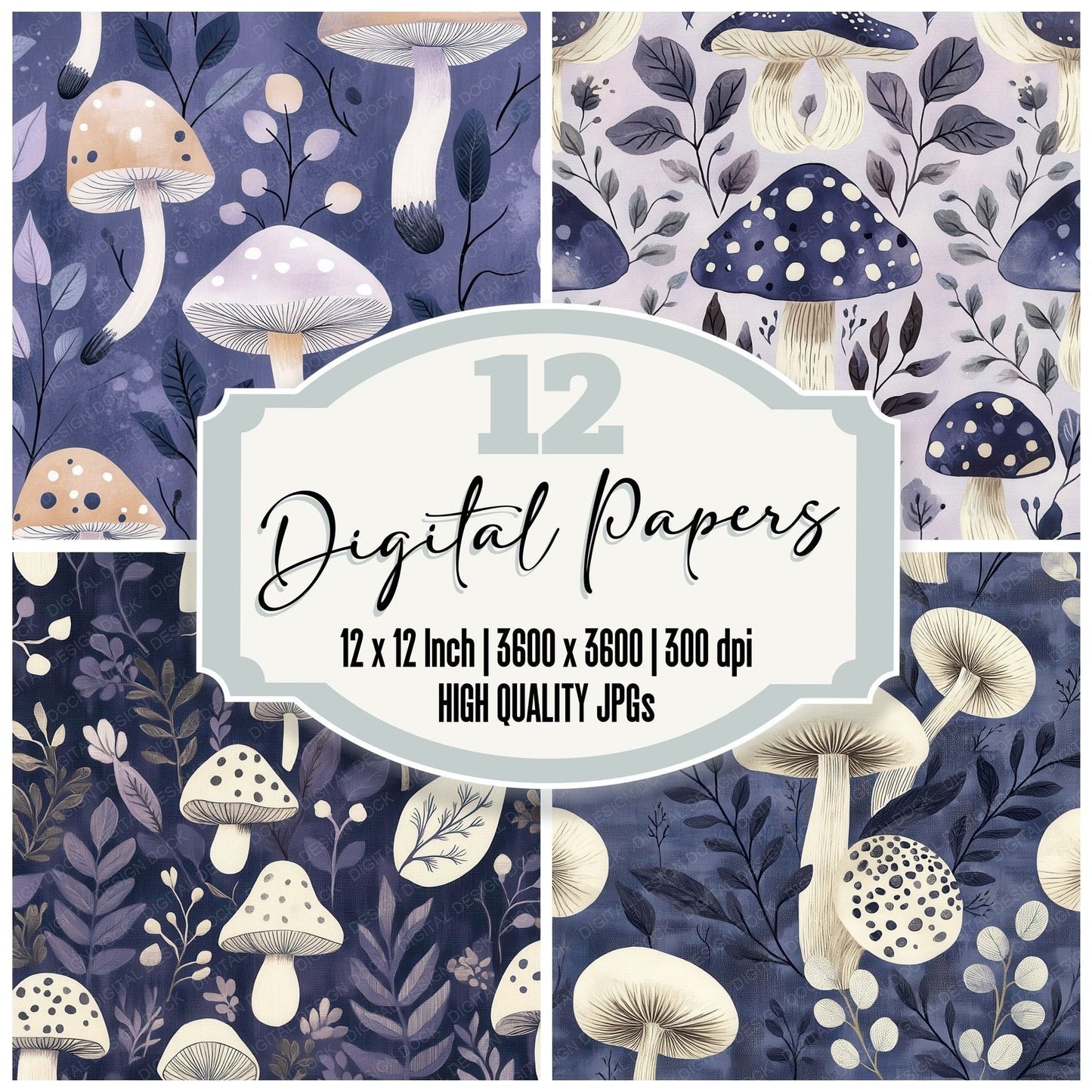 Lavender Mushroom Folk Digital Paper Pack (DDD002292)