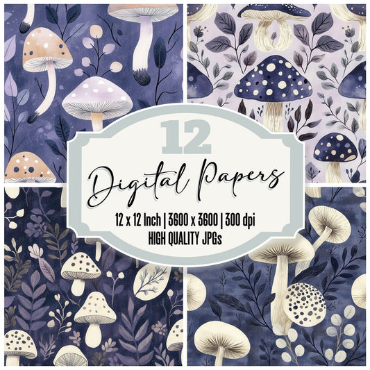 Lavender Mushroom Folk Digital Paper Pack (DDD002292)
