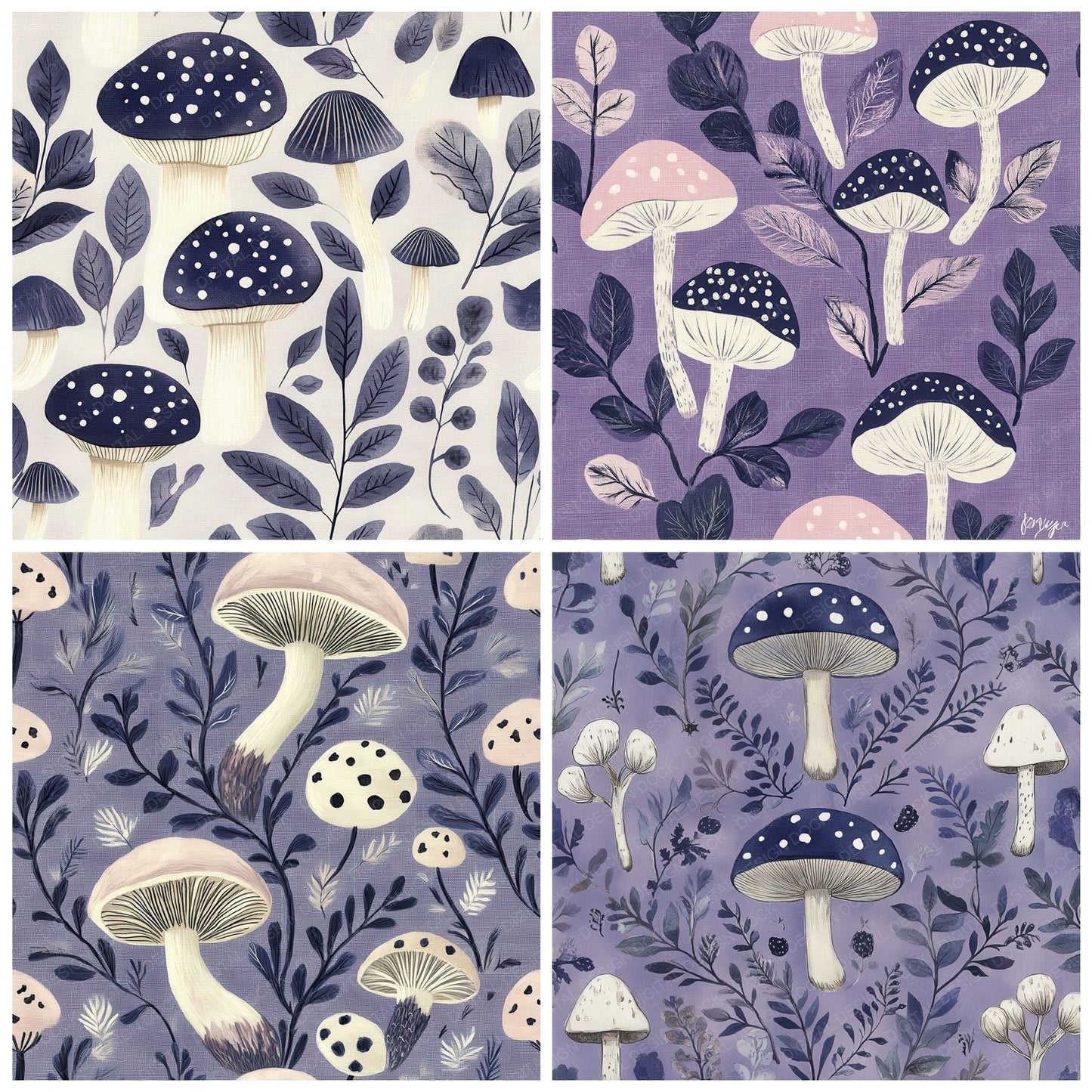 Lavender Mushroom Folk Digital Paper Pack (DDD002292)