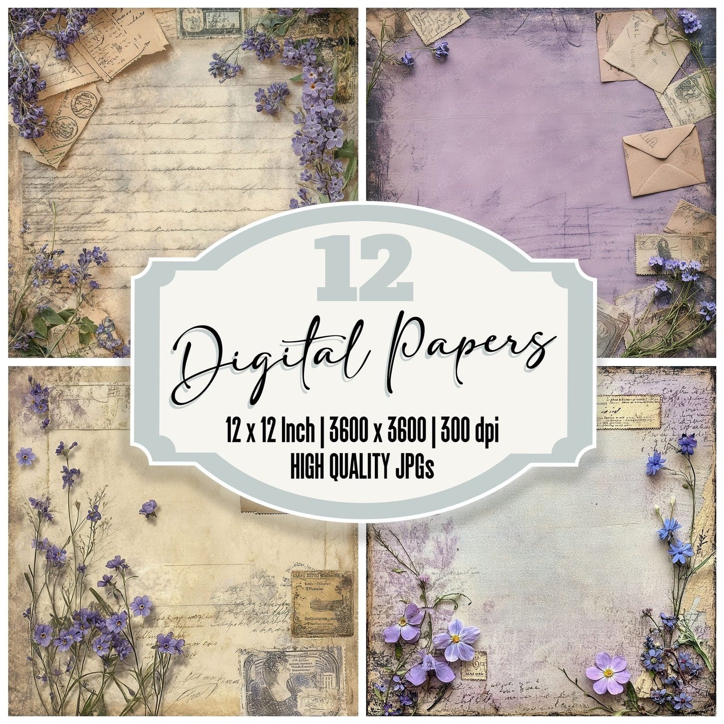 Lavender Postmark Corners Digital Paper Pack (DDD002295)